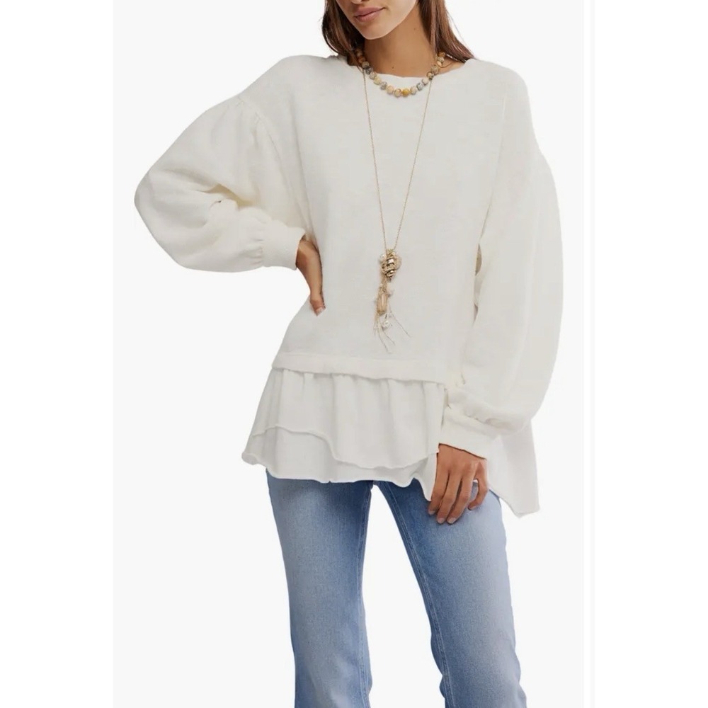 Free People Maddie Oversized Cotton Top Blouse Sz S White Casual Boho Beach NEW